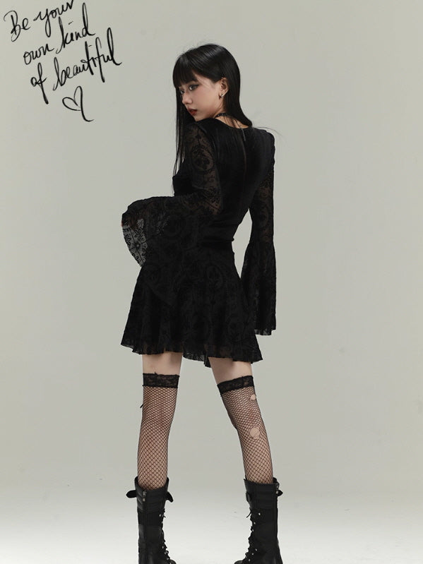 Gothic Lace Bell Sleeve Corset Dress