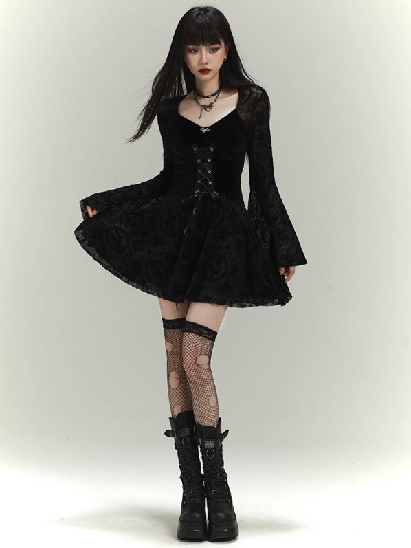 Gothic Lace Bell Sleeve Corset Dress