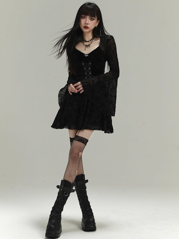 Gothic Lace Bell Sleeve Corset Dress