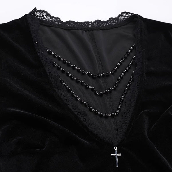 Black Velvet Lace Bell Sleeve Gothic Dress