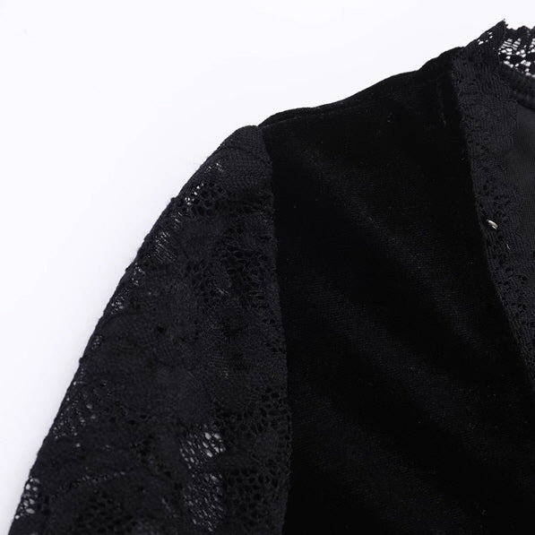 Black Velvet Lace Bell Sleeve Gothic Dress
