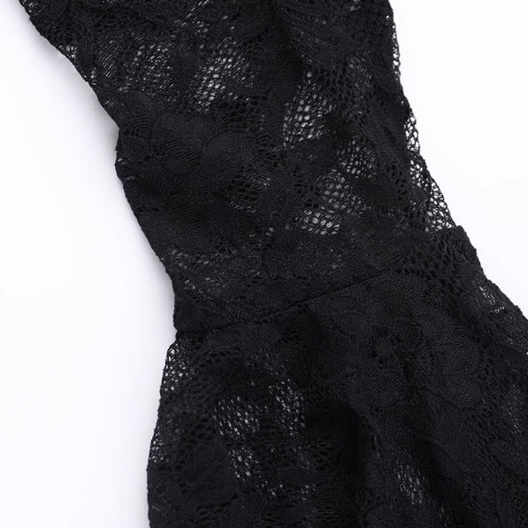 Black Velvet Lace Bell Sleeve Gothic Dress