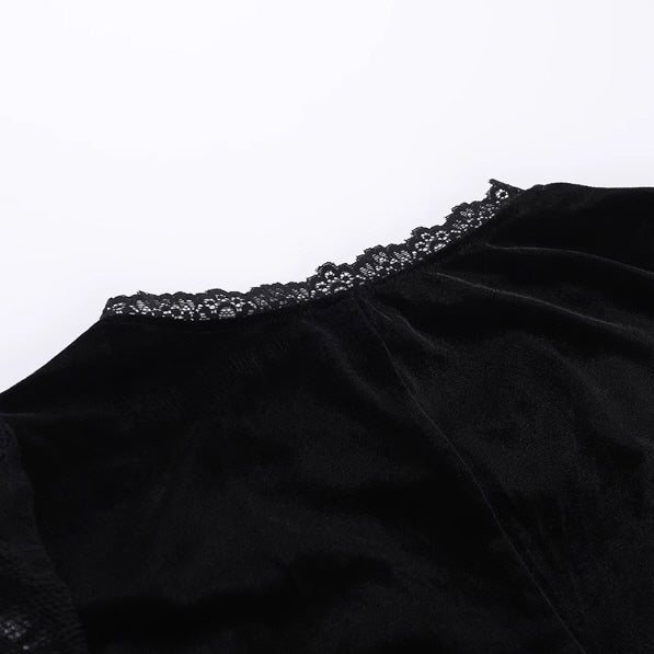 Black Velvet Lace Bell Sleeve Gothic Dress
