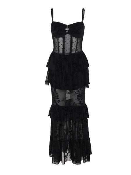 Gothic Tiered Lace Corset Dress