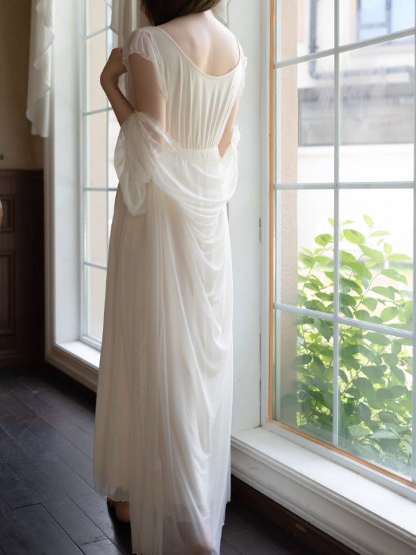 Dreamy Lace Drape Ivory Nightgown Set