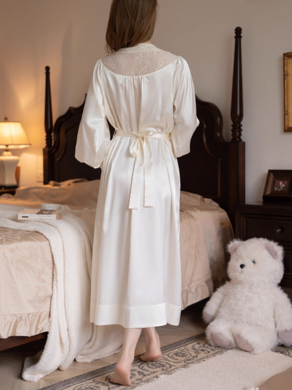 Lace Collar Ivory Satin Nightgown