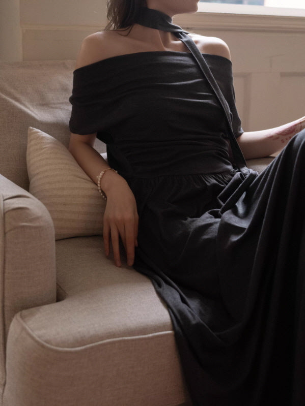 Midnight Charcoal Draped Lounge Dress
