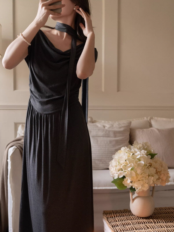 Midnight Charcoal Draped Lounge Dress