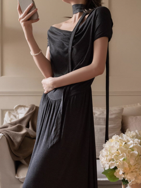 Midnight Charcoal Draped Lounge Dress