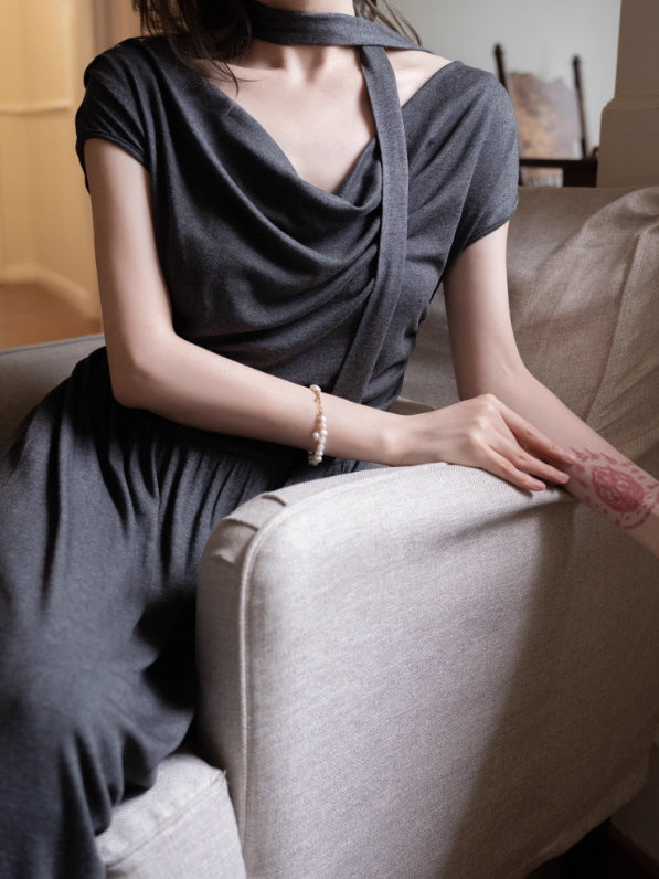 Midnight Charcoal Draped Lounge Dress