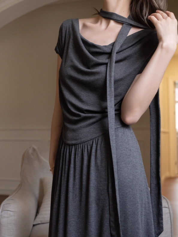Midnight Charcoal Draped Lounge Dress