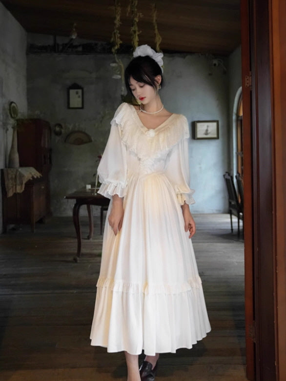 White Lace Blossom Fairytale Dress