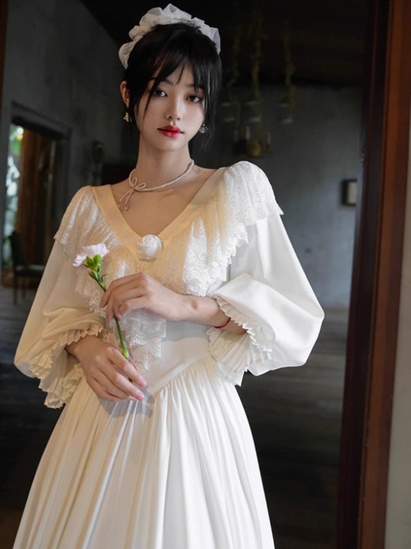 White Lace Blossom Fairytale Dress