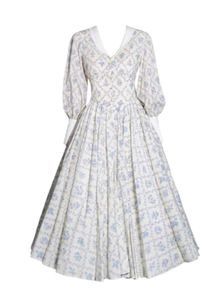 Blue Garden Cotton Vintage Dress