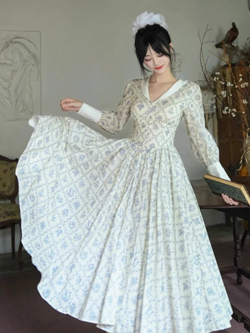 Blue Garden Cotton Vintage Dress