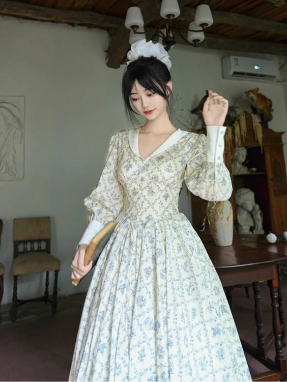 Blue Garden Cotton Vintage Dress