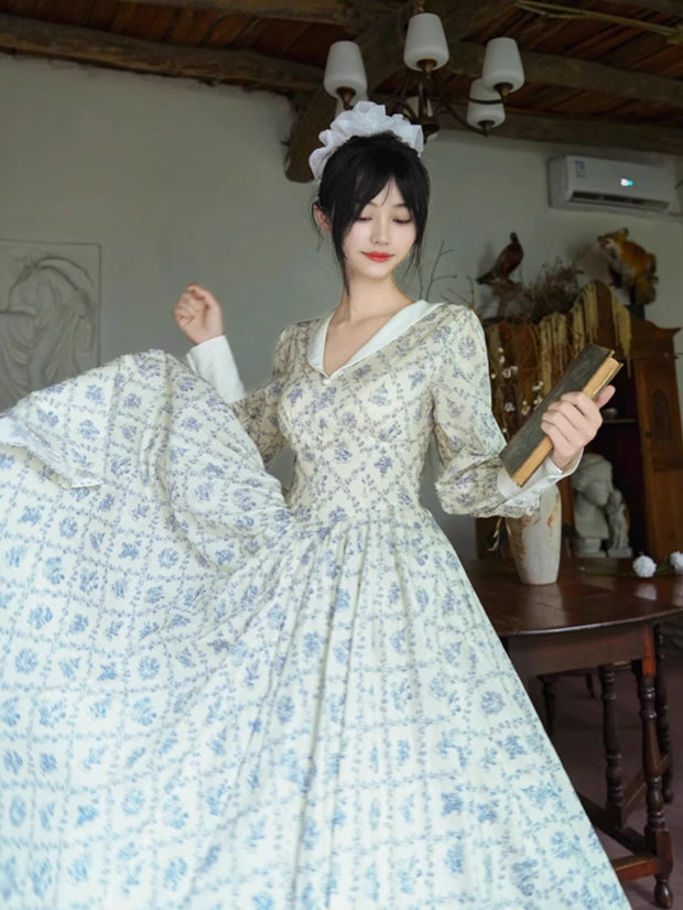 Blue Garden Cotton Vintage Dress