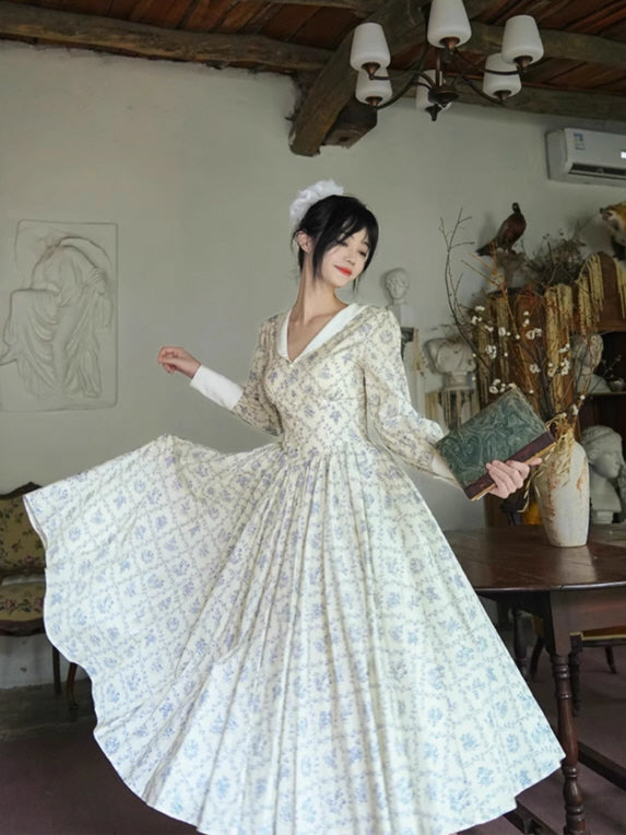 Blue Garden Cotton Vintage Dress