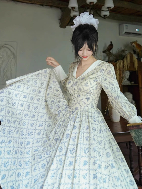 Blue Garden Cotton Vintage Dress