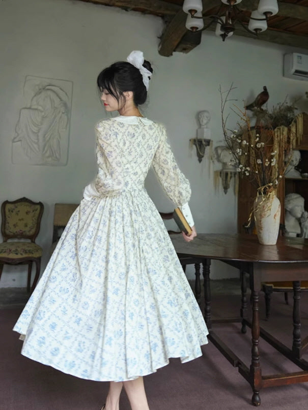 Blue Garden Cotton Vintage Dress