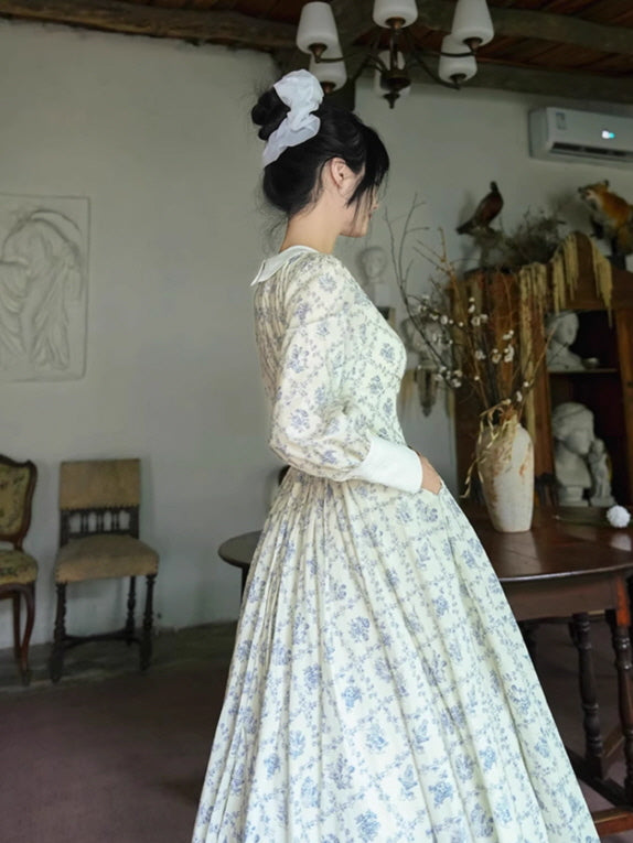 Blue Garden Cotton Vintage Dress