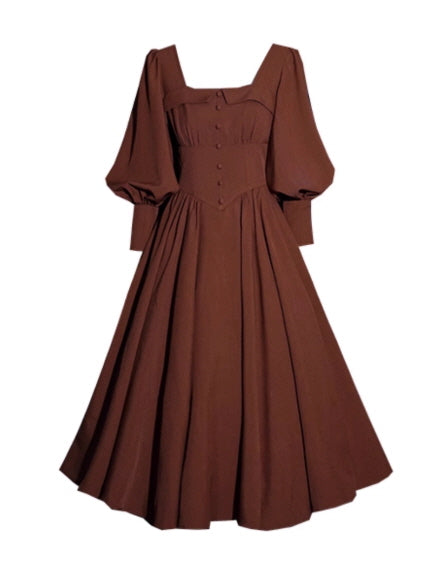 Chocolate Vintage Square-Neck Dress