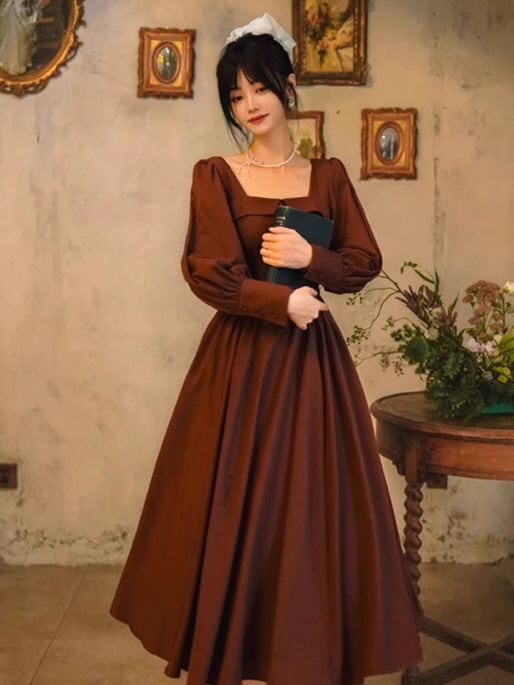 Chocolate Vintage Square-Neck Dress