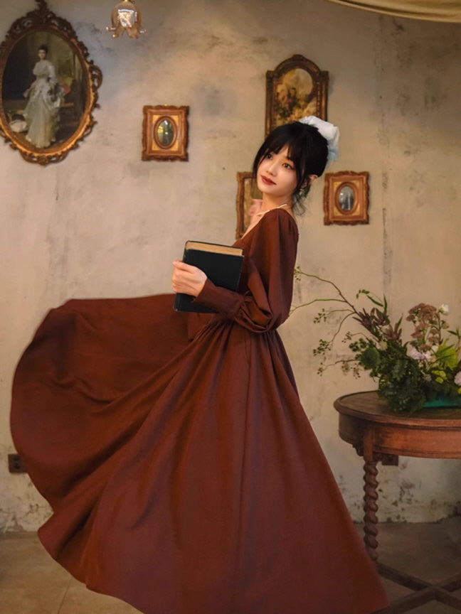 Chocolate Vintage Square-Neck Dress