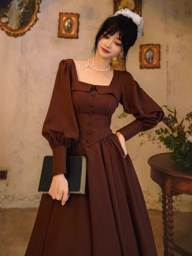 Chocolate Vintage Square-Neck Dress