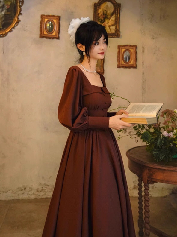 Chocolate Vintage Square-Neck Dress