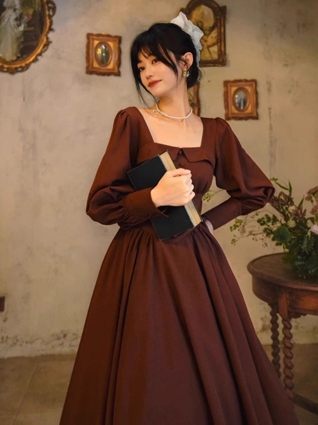 Chocolate Vintage Square-Neck Dress