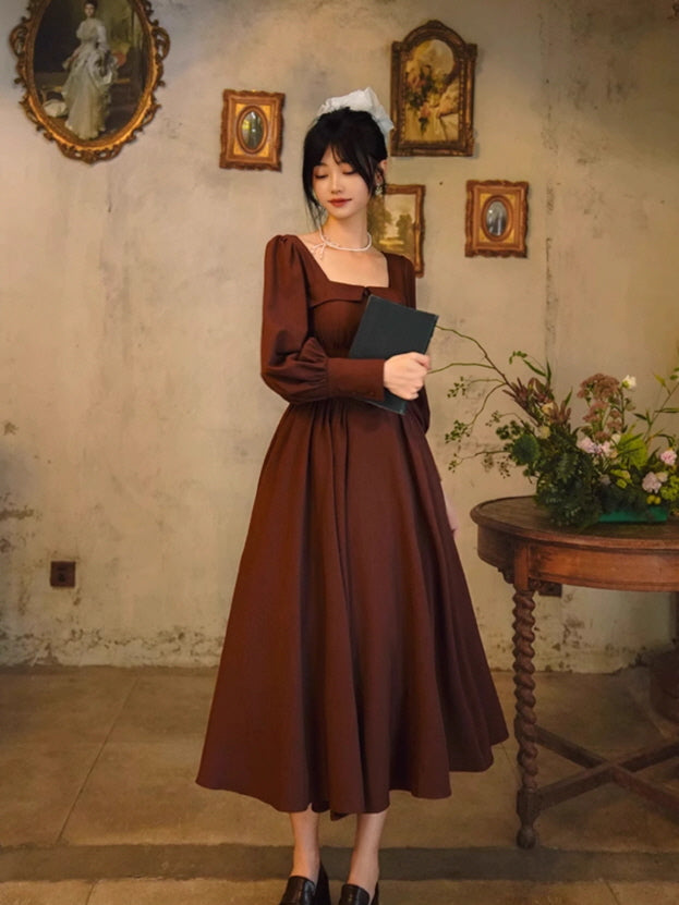 Chocolate Vintage Square-Neck Dress