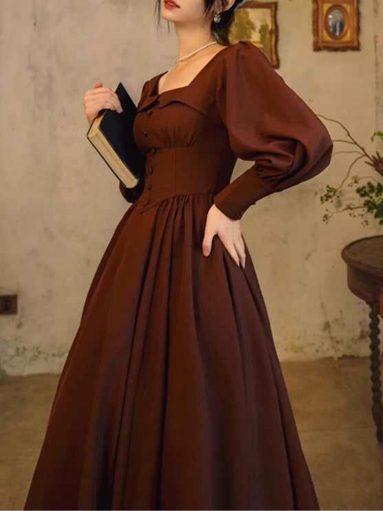 Chocolate Vintage Square-Neck Dress