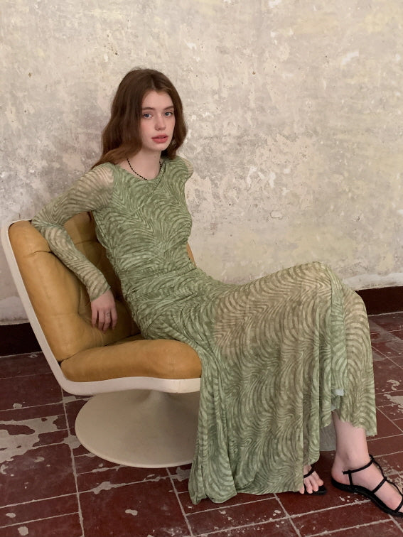 Olive Textured Long Dress