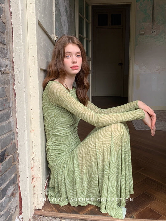 Olive Textured Long Dress