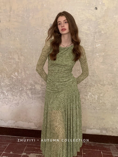 Olive Textured Long Dress