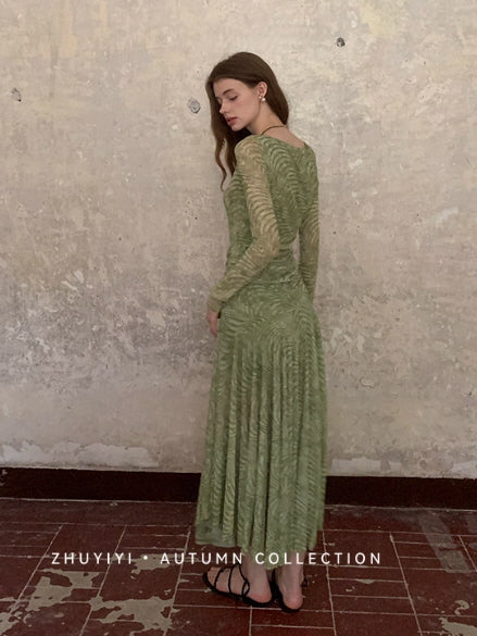 Olive Textured Long Dress