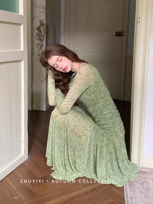 Olive Textured Long Dress