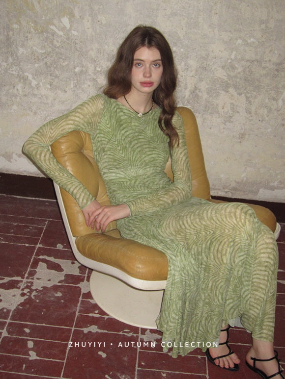 Olive Textured Long Dress