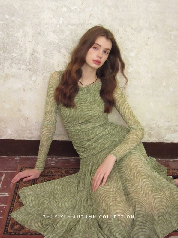 Olive Textured Long Dress