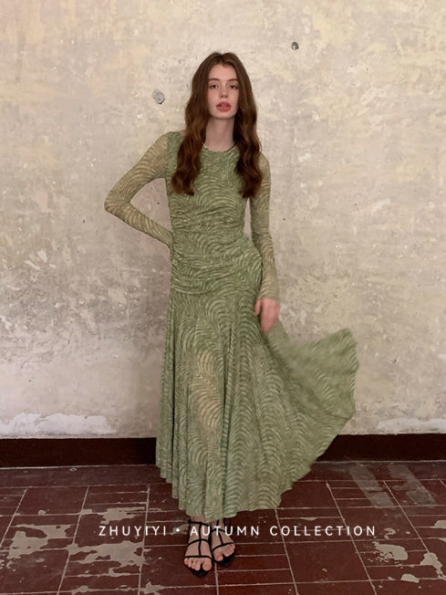 Olive Textured Long Dress
