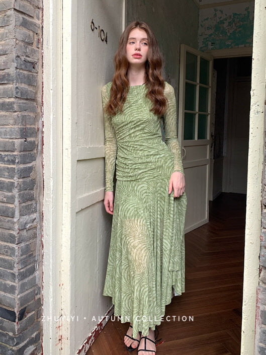 Olive Textured Long Dress