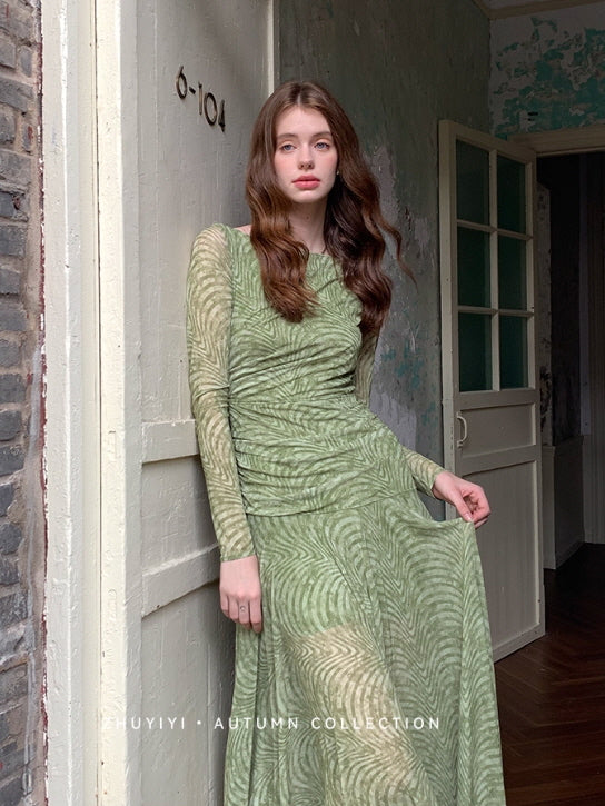 Olive Textured Long Dress
