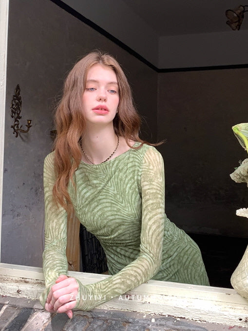 Olive Textured Long Dress