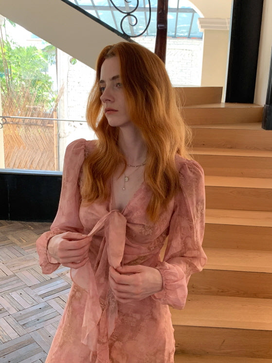 Blush Rose Tie-Front Chiffon Dress