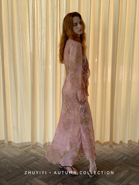 Blush Rose Tie-Front Chiffon Dress