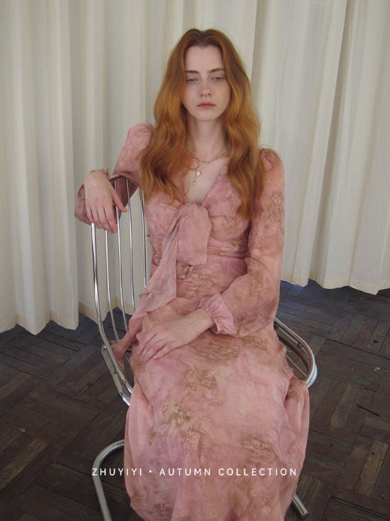 Blush Rose Tie-Front Chiffon Dress