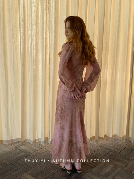 Blush Rose Tie-Front Chiffon Dress