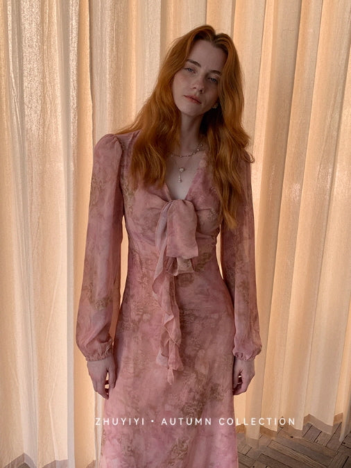 Blush Rose Tie-Front Chiffon Dress