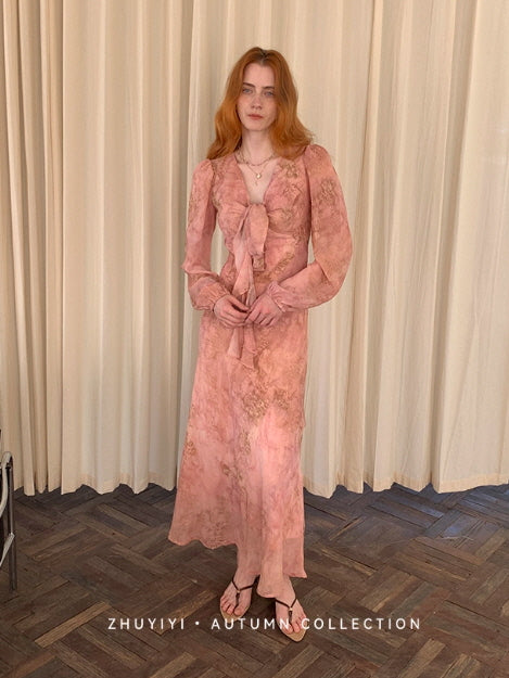 Blush Rose Tie-Front Chiffon Dress